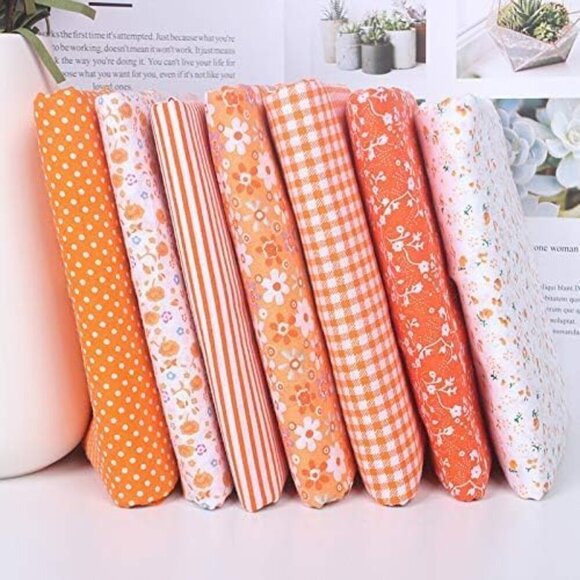 Brand New Cotton Fabric 10x10 Orange Floral Dot Bundle - Picture 6 of 9